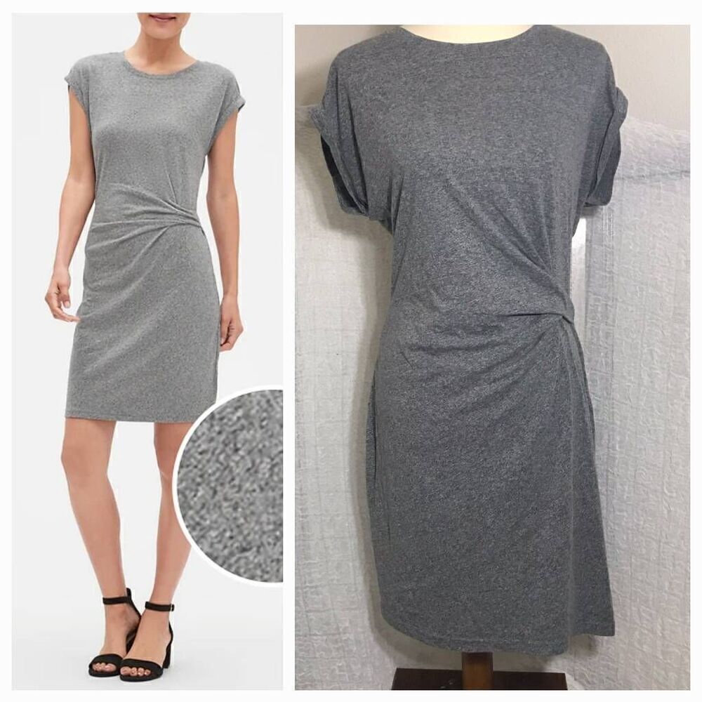 GAP Gray Short Sleeve Dress Gathered Dress Waist Size M